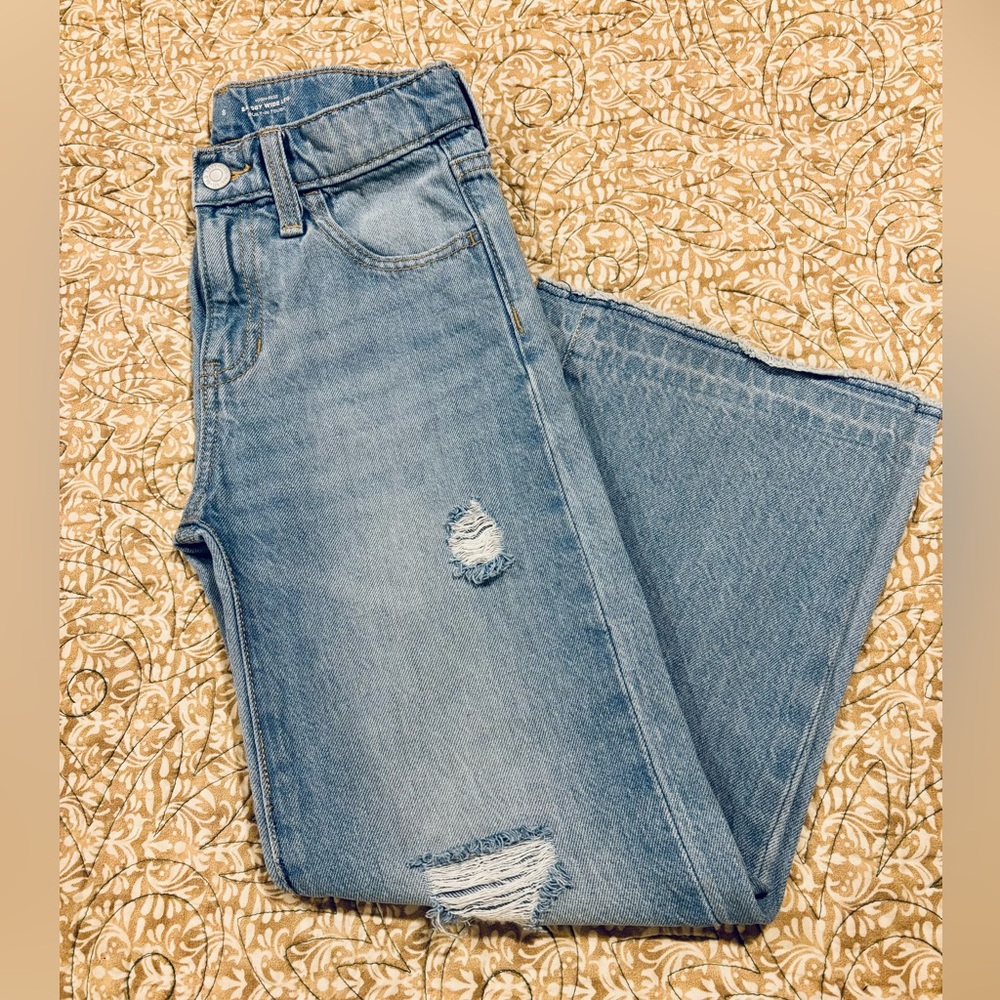 Old Navy Light Blue Wide Leg Distressed Jeans-Girls